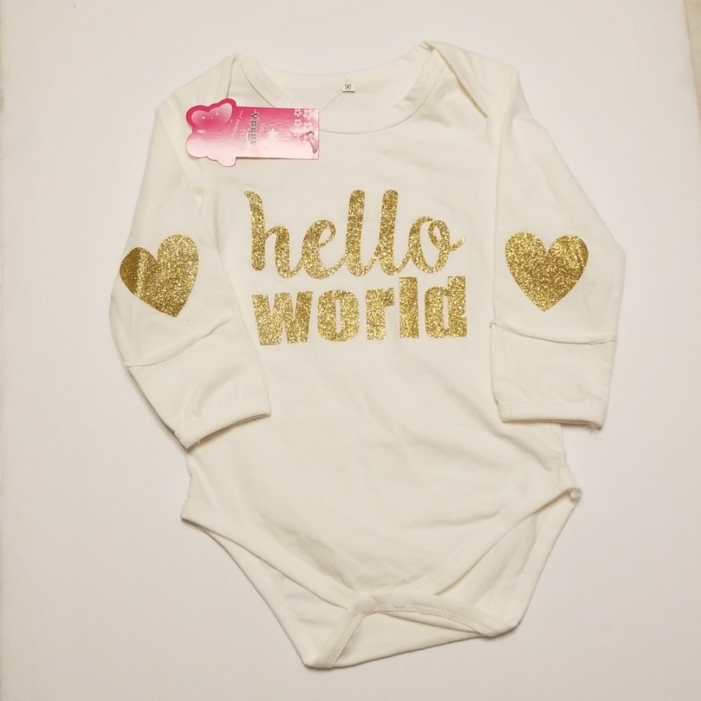 Vogue Fashion long sleeve Hello world bodysuit